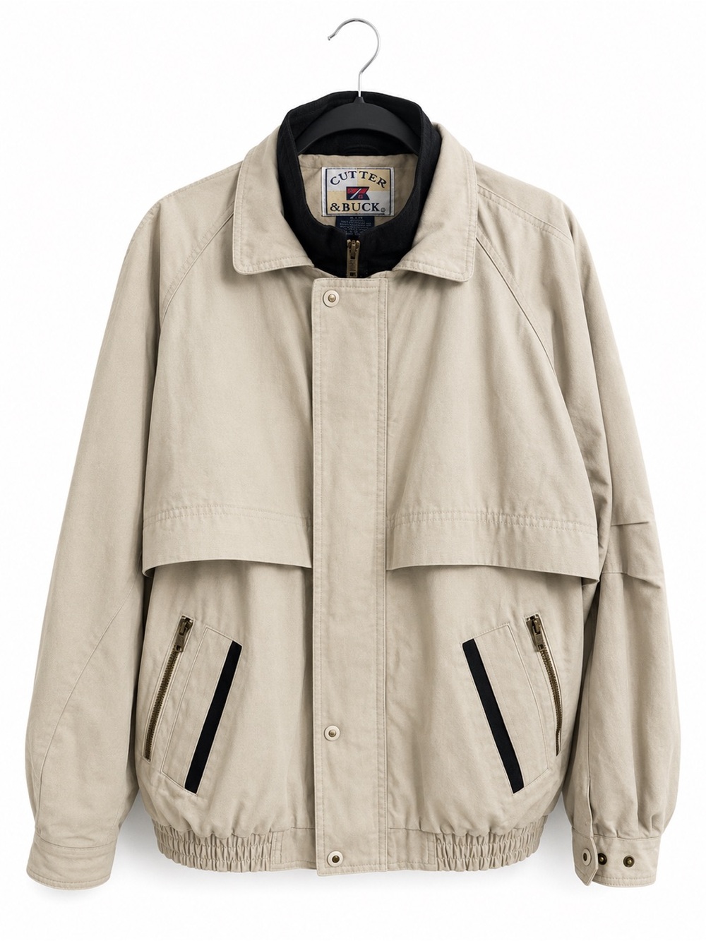 Cutter & Buck Men’s Beige Cotton Bomber Harrington Jacket Full Zip Y2K 90s XL/TG